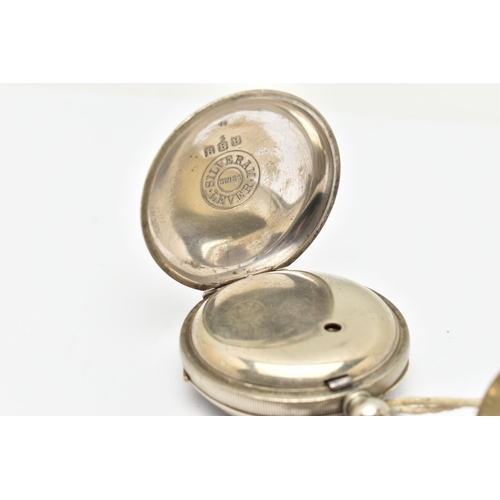 85 - TWO OPEN FACE POCKET WATCHES, both key wound movements, with white Roman numeral dials, each with a ... 