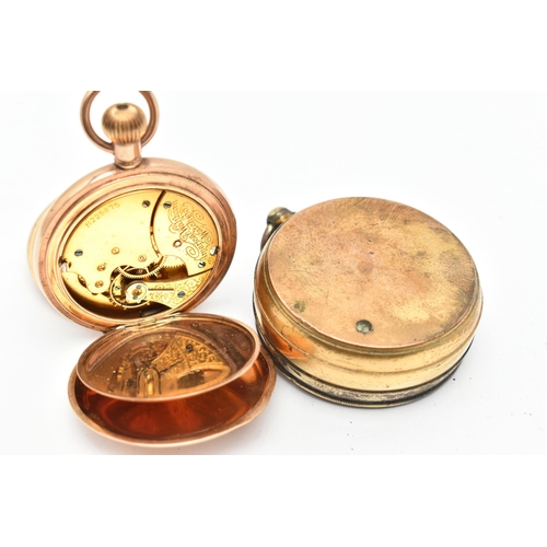 86 - A FULL HUNTER POCKET WATCH AND A POCKET BAROMETER, a hand wound gold plated full hunter pocket watch... 