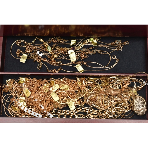 128 - A MULTI STORAGE WOODEN JEWELLERY BOX WITH COSTUME JEWELLERY, to include a variety of rings, cufflink... 