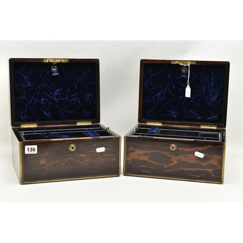 130 - TWO VICTORIAN 'ASPREY' WOODEN VANITY CASES, two rectangular form wooden boxes with brass detailing, ... 