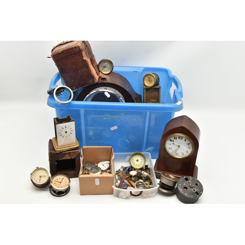 131 - A BOX OF ASSORTED CLOCK AND WATCH PARTS, to include a selection of wristwatches and pocket watches, ... 