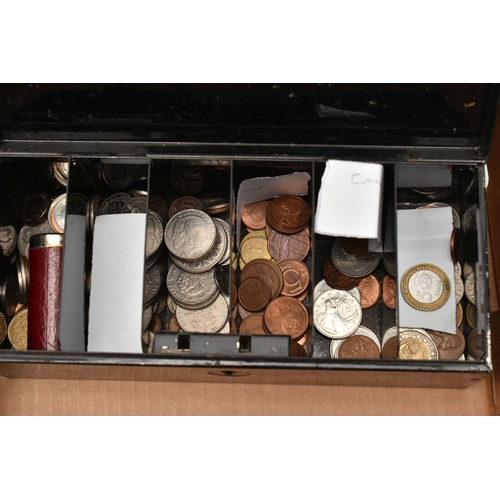 133 - A LARGE CARDBOARD BOX CONTAINING COINS AND COMMEMORATIVES, to include two x 1/200 oz 24ct Gold Proof... 