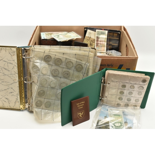 134 - A LARGE CARDBOARD BOX CONTAINING MIXED COINS ETC, to include over 3 Kilo of Pre 1947 coins Half-crow... 