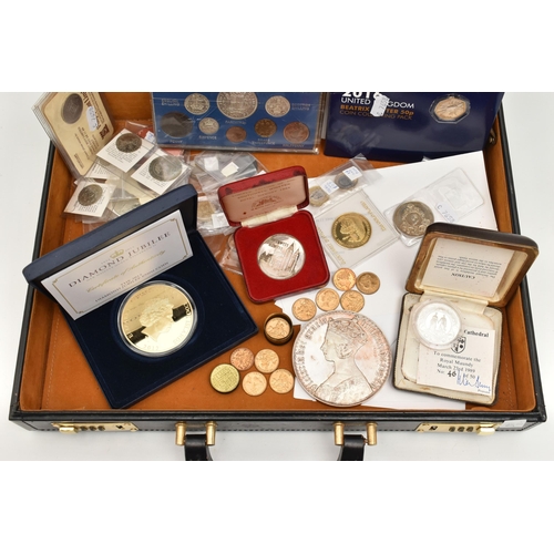 135 - A COMBINATION BRIEFCASE CONTAINING AMOUNTS OF COIN MEDALS and COMMEMORATIVES, to include a proof Mau... 