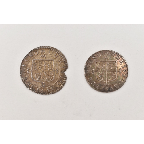 139 - A PAIR OF CHARLES II 3d COINS, to include a machine made 3d undated possibly circa 1668 (cut through... 