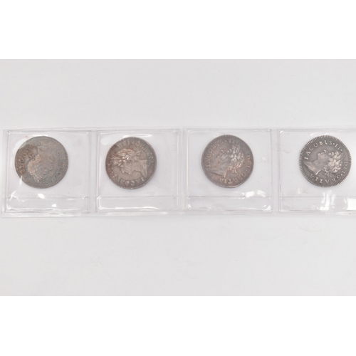 144 - A PARCEL OF JAMES II 3d COINS, to include 1685 F, 1686 F/VF (lustre) 1687 (damage) G/F, 1688 F, (4)