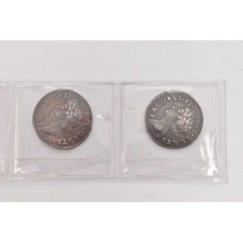 144 - A PARCEL OF JAMES II 3d COINS, to include 1685 F, 1686 F/VF (lustre) 1687 (damage) G/F, 1688 F, (4)