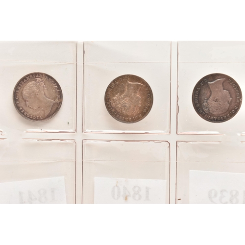 146 - A GROUP OF THREE PENCE 3d COINS VICTORIA 1838 (full ear) through to 1851, all Fourteen coins in VF o... 