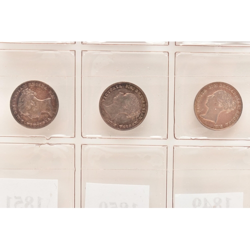 146 - A GROUP OF THREE PENCE 3d COINS VICTORIA 1838 (full ear) through to 1851, all Fourteen coins in VF o... 