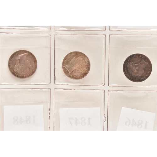 146 - A GROUP OF THREE PENCE 3d COINS VICTORIA 1838 (full ear) through to 1851, all Fourteen coins in VF o... 