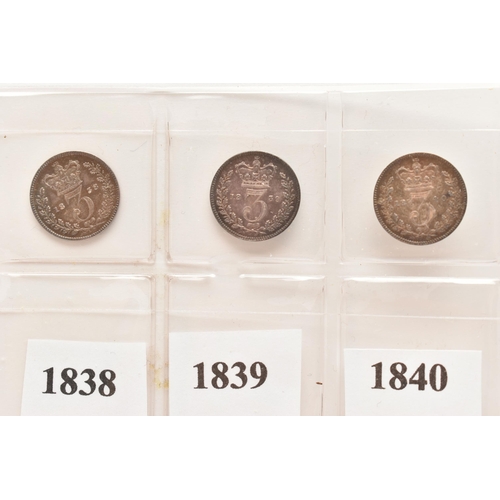 146 - A GROUP OF THREE PENCE 3d COINS VICTORIA 1838 (full ear) through to 1851, all Fourteen coins in VF o... 