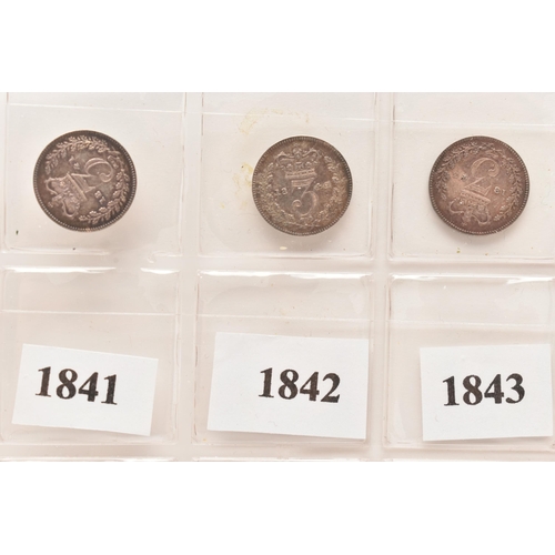 146 - A GROUP OF THREE PENCE 3d COINS VICTORIA 1838 (full ear) through to 1851, all Fourteen coins in VF o... 