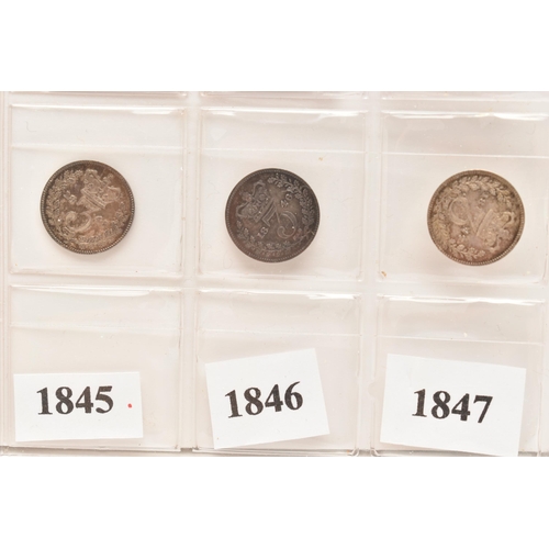 146 - A GROUP OF THREE PENCE 3d COINS VICTORIA 1838 (full ear) through to 1851, all Fourteen coins in VF o... 