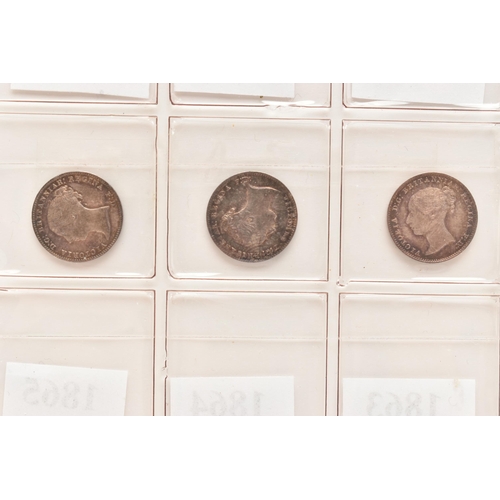 147 - A THREE PENCE COIN GROUP TO INCLUDE 14 X VICTORIA 3d COINS, VF or better, Victoria 1856 has double s... 