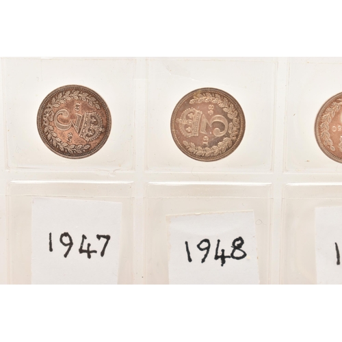 148 - A RUN OF THREE PENCE 3d COINS 1947, 48 and 1950 GEORGE VI, to include Elizabeth II 3d 17 coin run 19... 