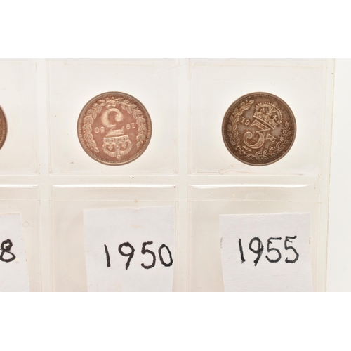 148 - A RUN OF THREE PENCE 3d COINS 1947, 48 and 1950 GEORGE VI, to include Elizabeth II 3d 17 coin run 19... 