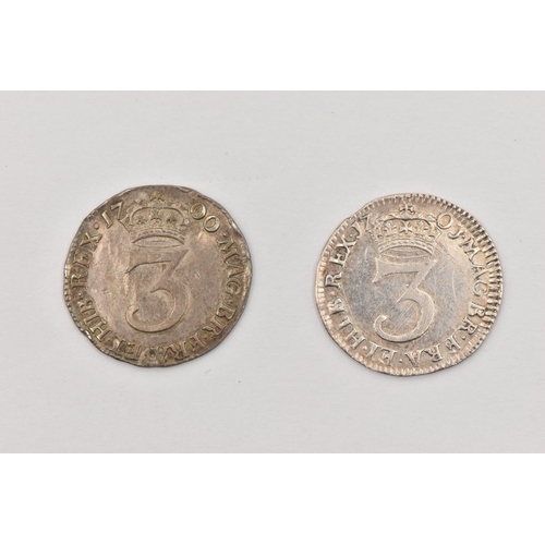 151 - A PAIR OF WILLIAM III THREE PENCE 3d COINS, to include a 1700 3d (slight damage) a large lettering 1... 