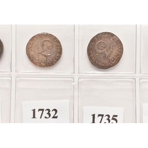 157 - A DATE RUN OF GEORGE II THREE PENCE 3d COINS 1729, 31, 32, 35, 37, 39, 40, 43 (stop overhead) 46 and... 