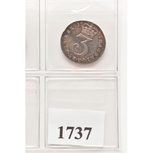 157 - A DATE RUN OF GEORGE II THREE PENCE 3d COINS 1729, 31, 32, 35, 37, 39, 40, 43 (stop overhead) 46 and... 