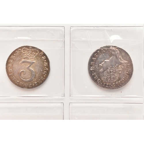 158 - A PAIR OF THREE PENCE 3d COINS GEORGE III 1762, 1763 both VF/EF (2)