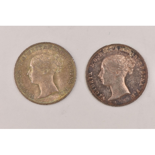 160 - A PAIR OF A4 SILVER VICTORIA THREE PENCE 3d COINS, to include 1867 high grade, 1868 (edge die flaw) ... 