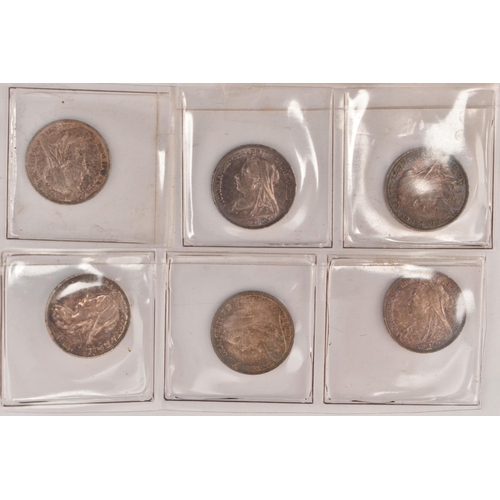 162 - A VICTORIA 3d GROUP OF COINS TO INCLUDE, 1886, 87, 88, 89, 1900 and 1901 with various grades VF and ... 