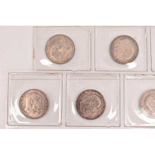 163 - A DATE RUN OF EDWARD VII THREE PENCE 3d COINS 1902-1910 with some high grades  (9)