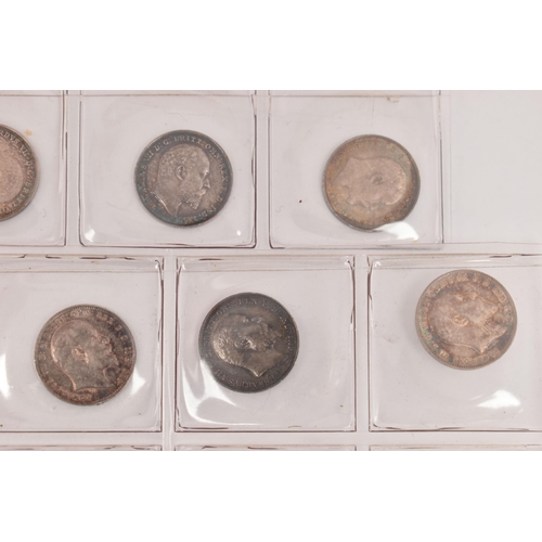 163 - A DATE RUN OF EDWARD VII THREE PENCE 3d COINS 1902-1910 with some high grades  (9)