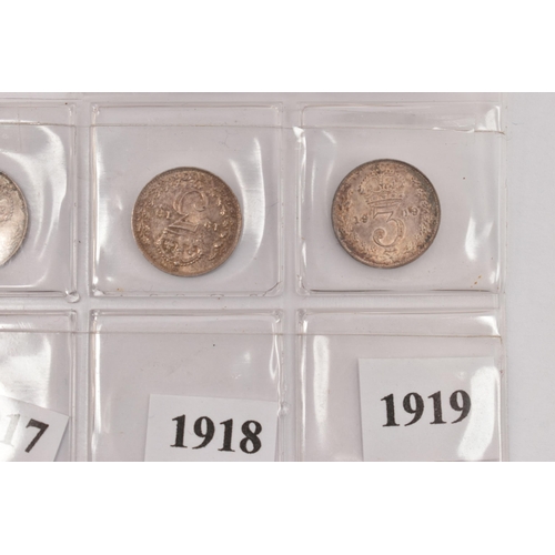 164 - A DATE RUN OF GEORGE V THREEPENCE 3d COINS 1911 To 1922, with 2x 1920, high grades (13)