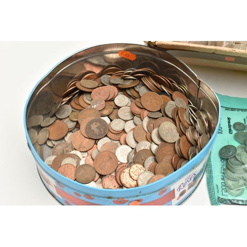 168 - A ROSES TIN OF MIXED COINS, to include 200 grams of Pre 1947 Silver coins, banknotes etc