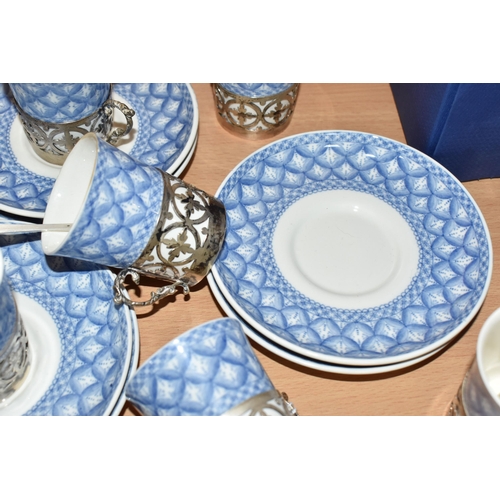 306 - A GROUP OF SIX SILVER MOUNTED SPODE COFFEE CANS AND SAUCERS in Spode's 'Geranium' pattern comprising... 