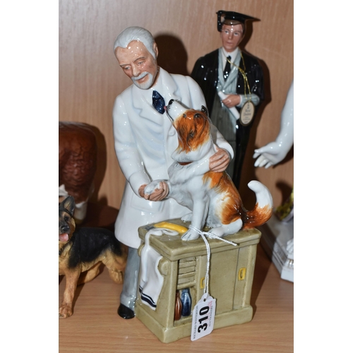 310 - A GROUP OF FIGURINES to include a Royal Doulton 'Thanks Doc' HN2731 and 'The Graduate' HN3017, 'Jani... 