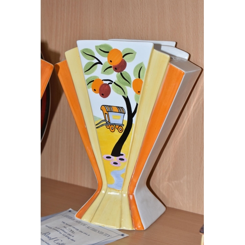 318 - TWO LIMITED EDITION WEDGWOOD BRADFORD EXCHANGE SUNRAY 'CLARICE CLIFF' VASES, comprising  'Orange Roo... 