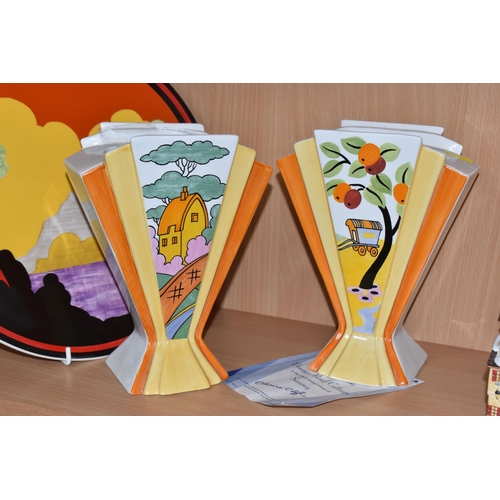 318 - TWO LIMITED EDITION WEDGWOOD BRADFORD EXCHANGE SUNRAY 'CLARICE CLIFF' VASES, comprising  'Orange Roo... 