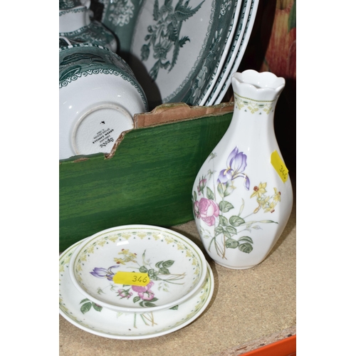 346 - THREE BOXES OF MIXED MISCELLANEOUS GLASSWARE AND CERAMICS to include a quantity of Spode 'Green Cami... 