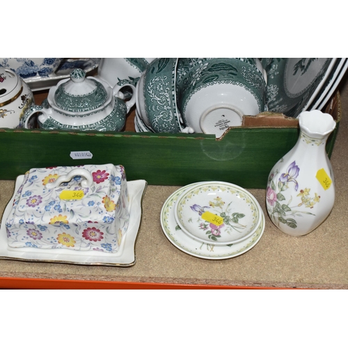 346 - THREE BOXES OF MIXED MISCELLANEOUS GLASSWARE AND CERAMICS to include a quantity of Spode 'Green Cami... 