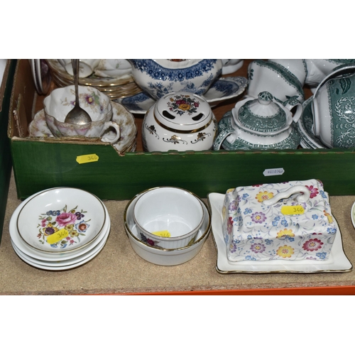 346 - THREE BOXES OF MIXED MISCELLANEOUS GLASSWARE AND CERAMICS to include a quantity of Spode 'Green Cami... 