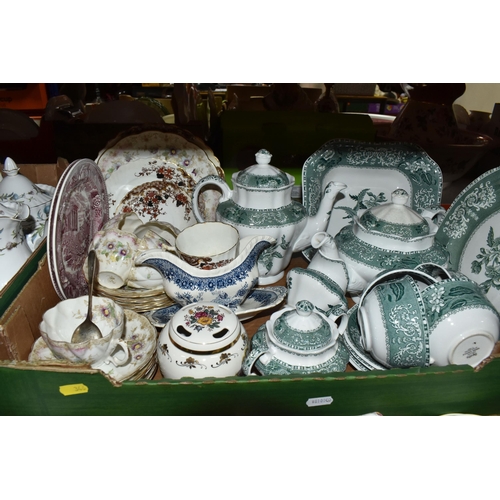 346 - THREE BOXES OF MIXED MISCELLANEOUS GLASSWARE AND CERAMICS to include a quantity of Spode 'Green Cami... 