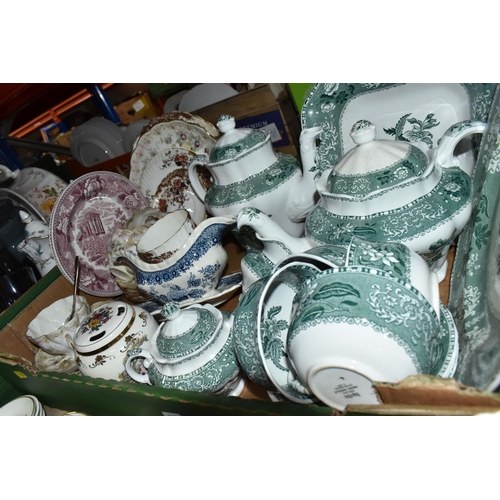 346 - THREE BOXES OF MIXED MISCELLANEOUS GLASSWARE AND CERAMICS to include a quantity of Spode 'Green Cami... 