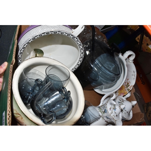 346 - THREE BOXES OF MIXED MISCELLANEOUS GLASSWARE AND CERAMICS to include a quantity of Spode 'Green Cami... 