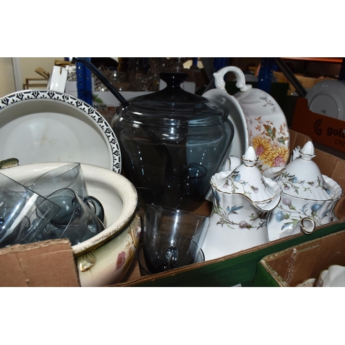 346 - THREE BOXES OF MIXED MISCELLANEOUS GLASSWARE AND CERAMICS to include a quantity of Spode 'Green Cami... 