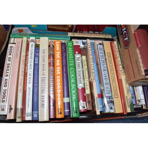 347 - FIVE BOXES OF BOOKS comprising one box of assorted cookery and lifestyle books to include low fat co... 