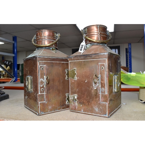 350 - A PAIR OF COPPER DAVEY & CO LTD 'PORT' AND 'STARBOARD' SHIP LANTERNS comprising two lanterns fitted ... 