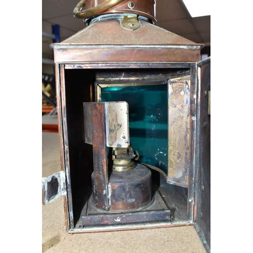 350 - A PAIR OF COPPER DAVEY & CO LTD 'PORT' AND 'STARBOARD' SHIP LANTERNS comprising two lanterns fitted ... 