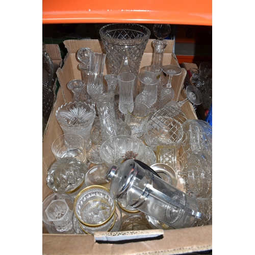 354 - THREE BOXES OF MIXED GLASSWARE to include six Luminarc wine glass comprising four Domino Anaïs style... 