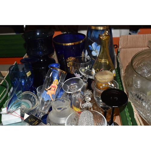 354 - THREE BOXES OF MIXED GLASSWARE to include six Luminarc wine glass comprising four Domino Anaïs style... 