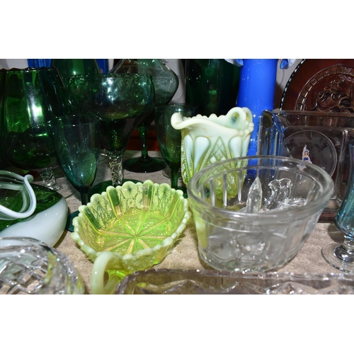 364 - A COLLECTION OF COLOURED AND DECORATIVE GLASS WARES, to include a nineteenth century pressed Vaselin... 