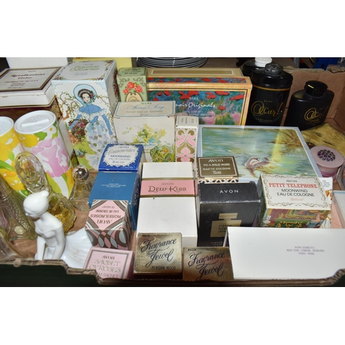 367 - TWO BOXES OF PERFUMES AND TOILETRIES, many vintage, to include perfume bottles (some with partial co... 