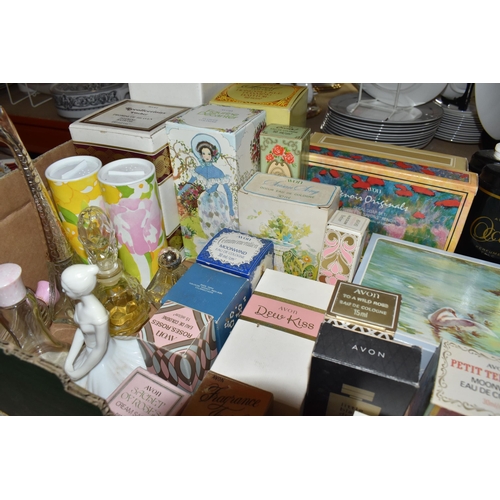 367 - TWO BOXES OF PERFUMES AND TOILETRIES, many vintage, to include perfume bottles (some with partial co... 