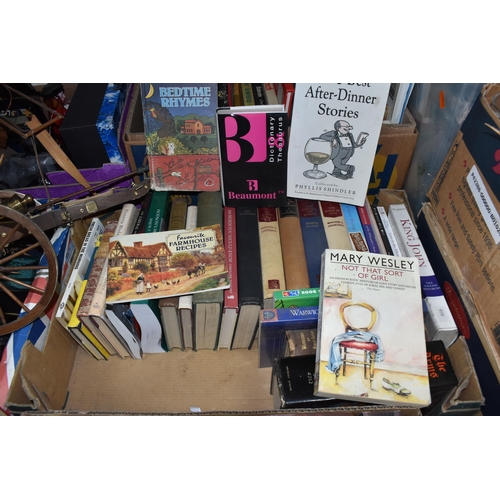 381 - FIVE BOXES AND LOOSE BOOKS AND SUNDRY ITEMS, to include approximately seventy books, titles to inclu... 